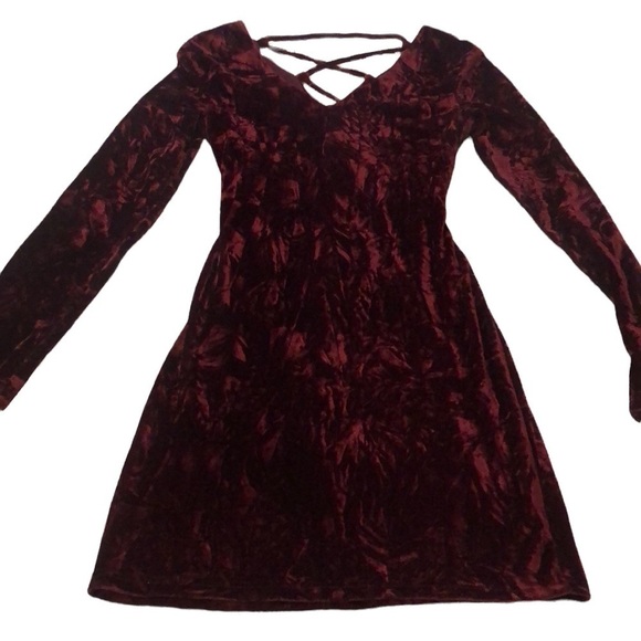 Dark Red Long Sleeve Open Back Velvet Style Dress Size Small - Picture 1 of 10